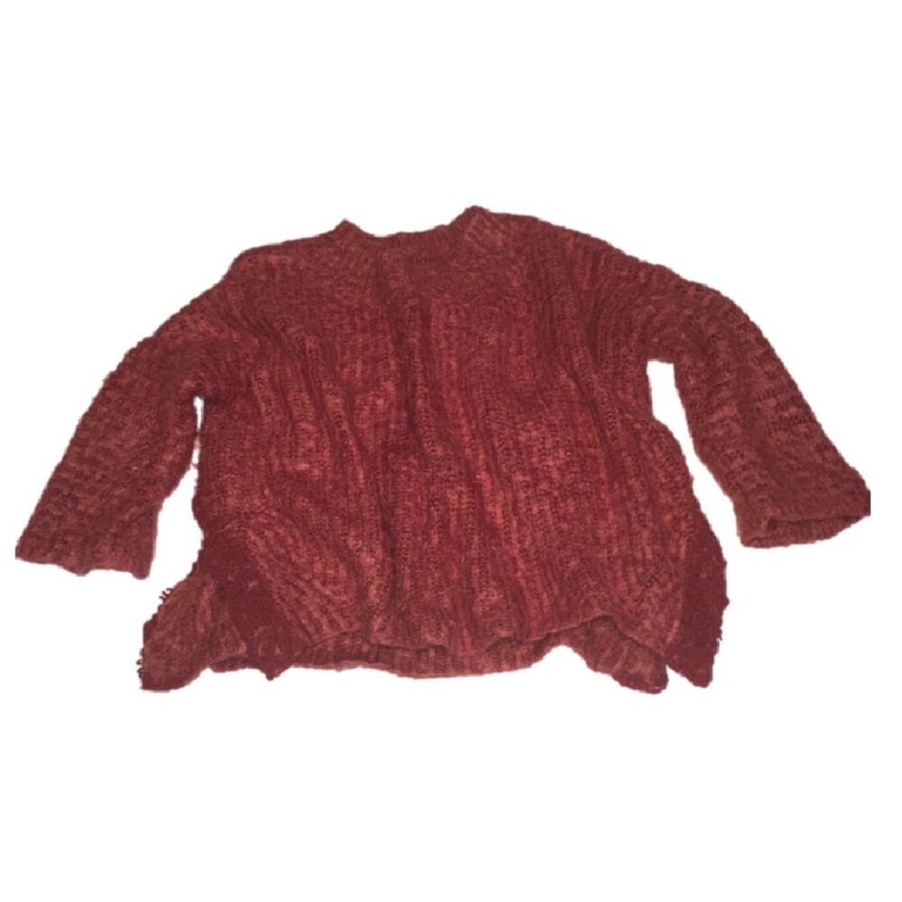 ✨️3 For $20✨Knox Rose sweater XL maroon eyelash 3/4 sleeve lace oversize Cottage